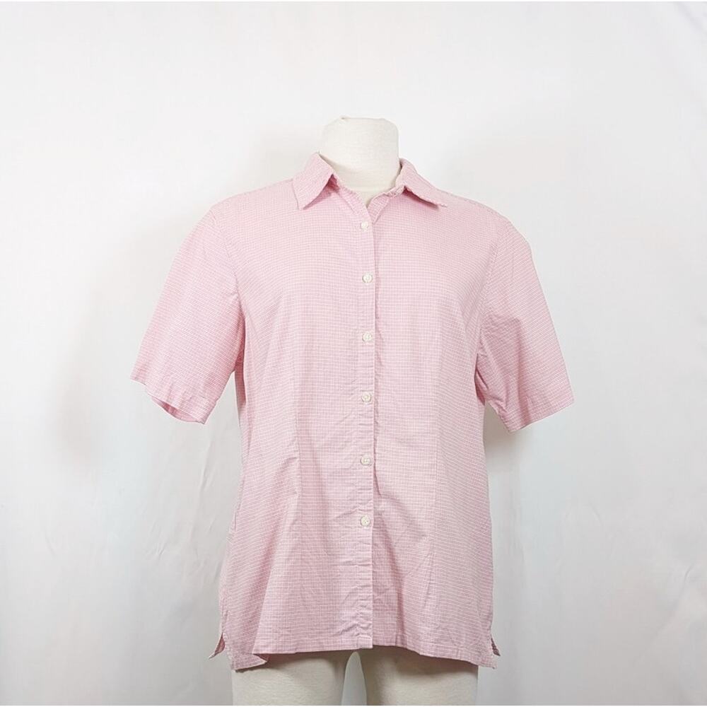 Vintage 90s Y2K Blouse Pink Plaid Camp Shirt Van Heusen Women's Size XL